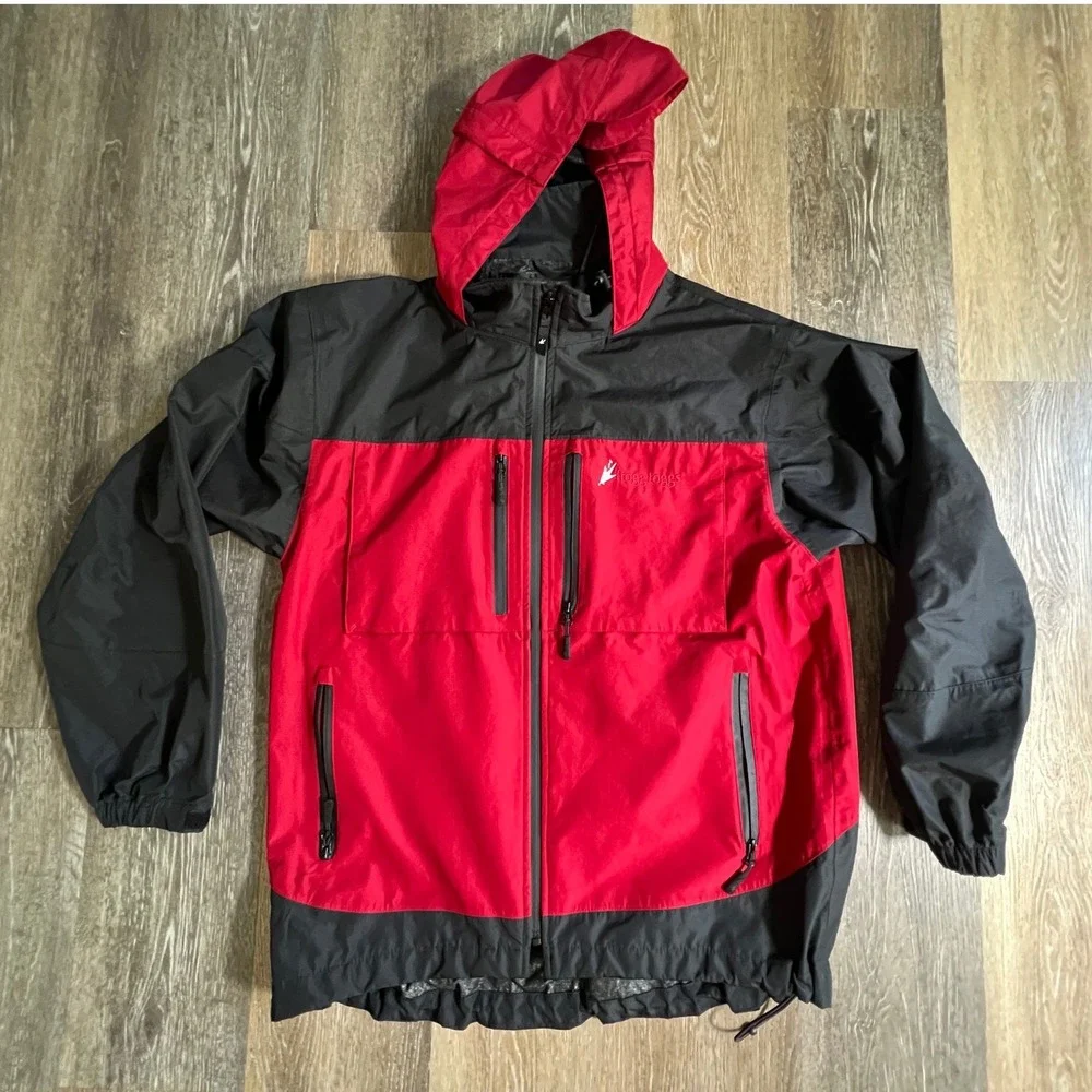 Frogg Toggs ToadZ Rain Jacket Mens Size M Red Black Hooded Waterproof Outdoor